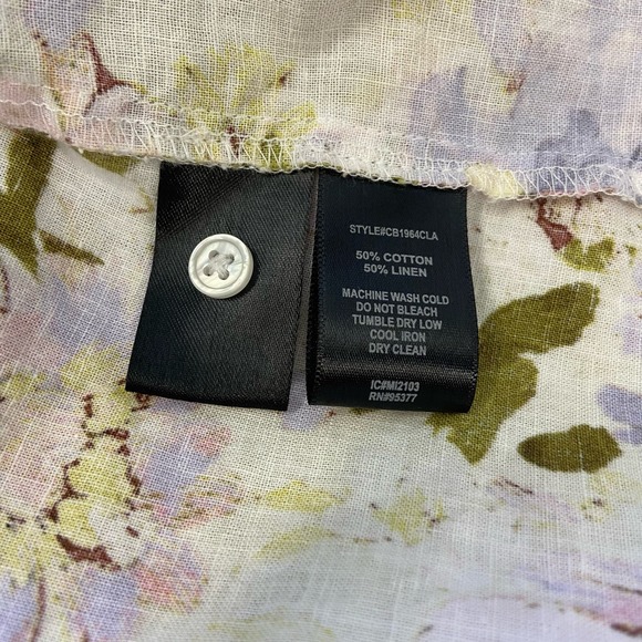 Sanctuary Linen Blend Top Ivory Eyelet Gathered Keyhole Back Floral 3/4 Sleeve - Picture 9 of 9